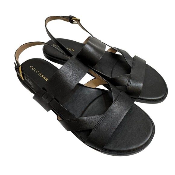 Cole Haan Shoes - Cole Haan Fawn Sandals Womens Size 9 Black Leather Slingback Flat Strappy Shoes